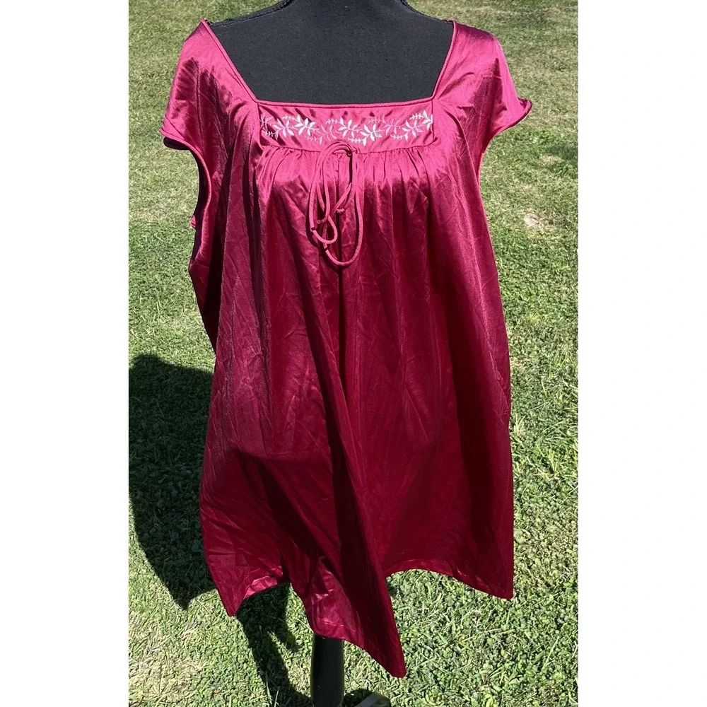 Vintage JCPenney Nightgown Robe Set Womens XXL Burgundy Embroidered Made USA 90s